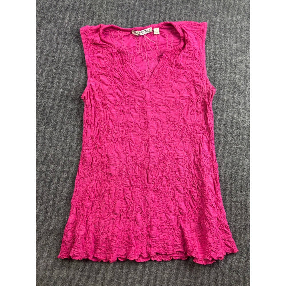 Sno Skins Tank Top Womens Small Pink Crinkle Textured Sleeveless V-Neck‎ 62220
